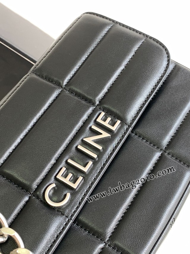 Celine專櫃2023新品絎縫鏈條羊皮斜挎包 賽琳MATELASSé MONOCHROME絎縫羊皮革鏈條肩背包 sldj2369